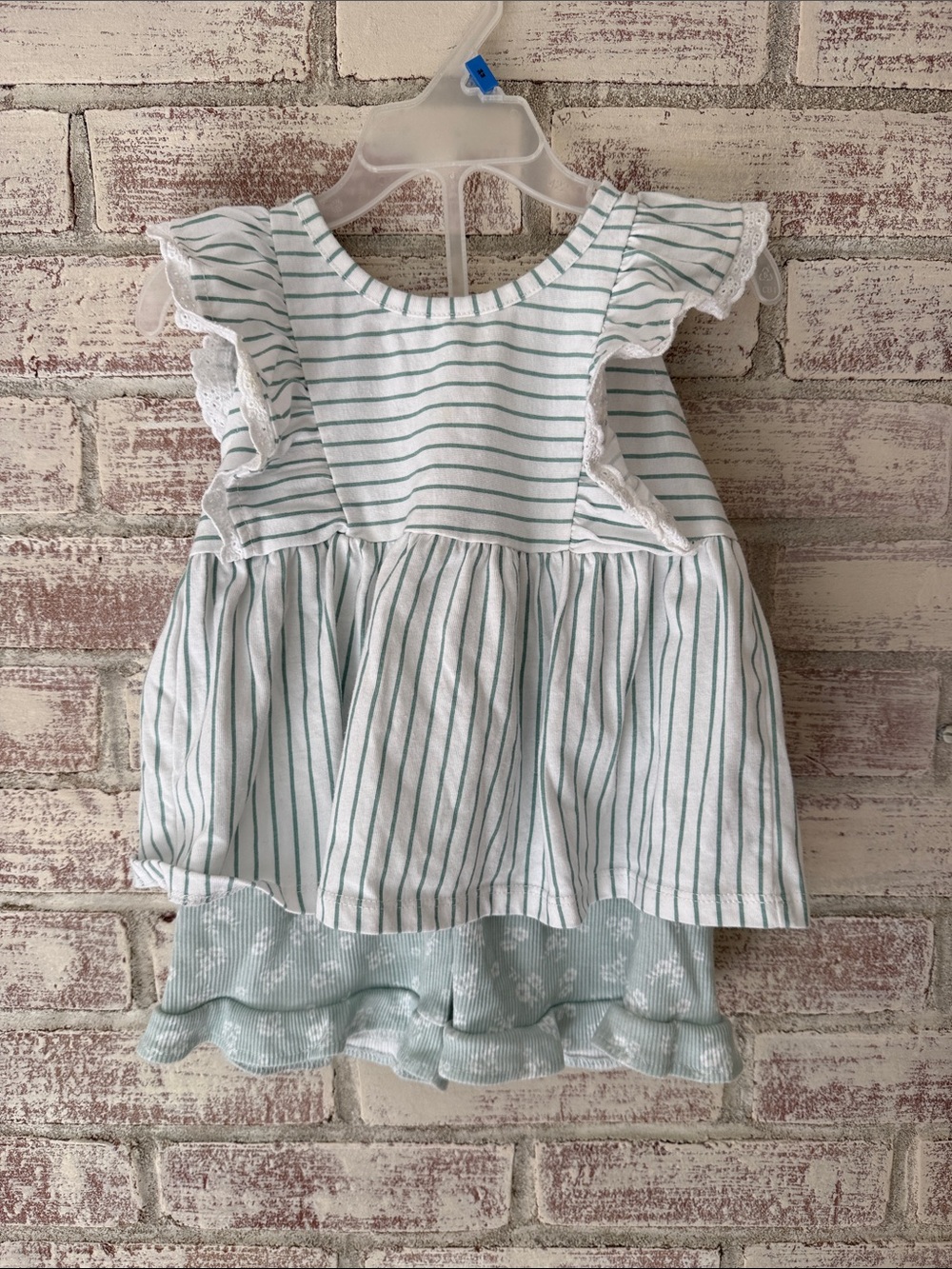 Nicole Miller Mint & White Striped Ruffle Toddler Dress
